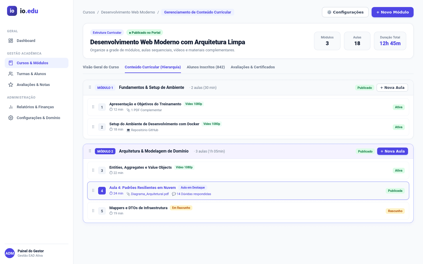 Gerenciamento de Conteúdo Curricular no io.edu LMS